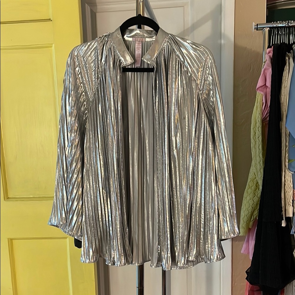 Silver Metallic Pleated Jacket by Fenty Savage